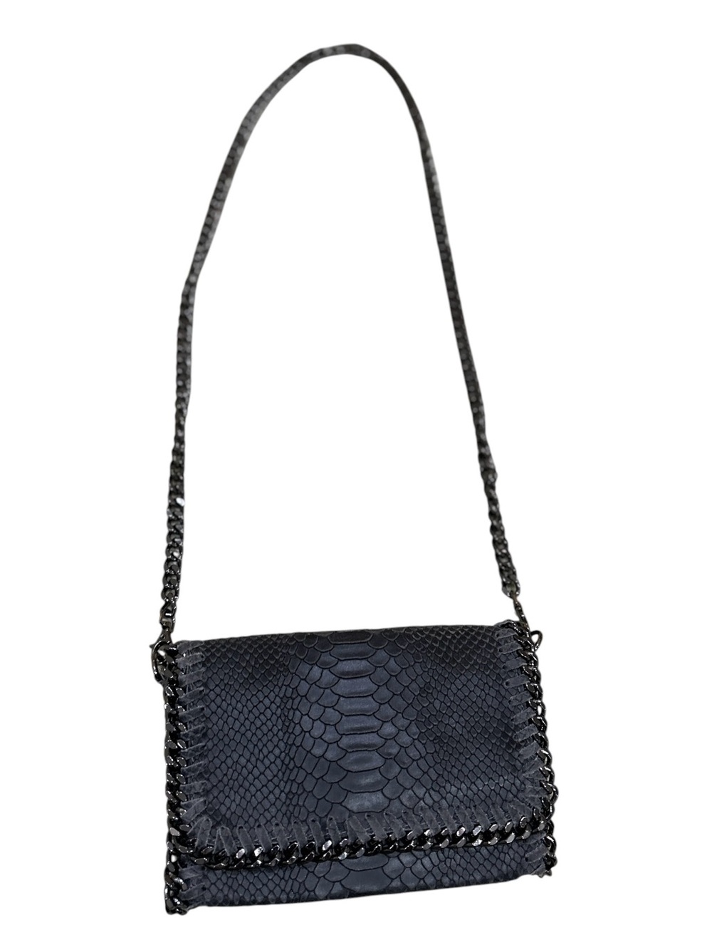 Borse in pelle croc print leather Gray gunmetal Chain-strap Crossbody Bag Italy